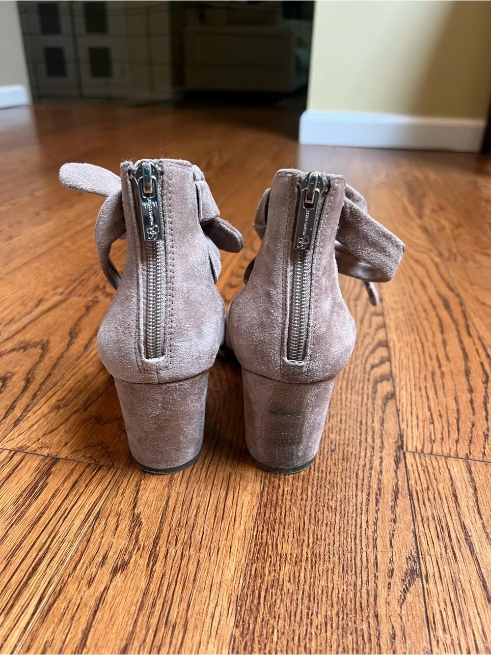 Jessica Simpson Taupe Suede Crisscross Ankle Tie Wedge Sandals